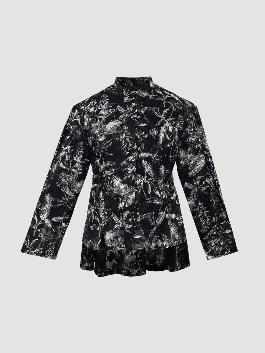 EULIA BLOUSE LEAVES - BLACK & WHITE