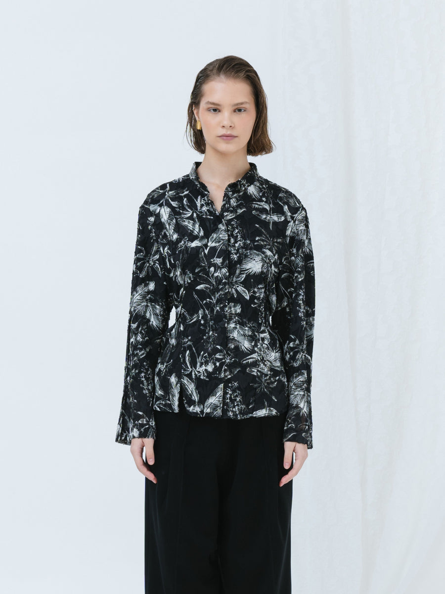 EULIA BLOUSE LEAVES - BLACK & WHITE