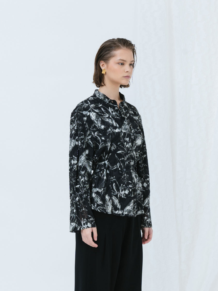 EULIA BLOUSE LEAVES - BLACK & WHITE