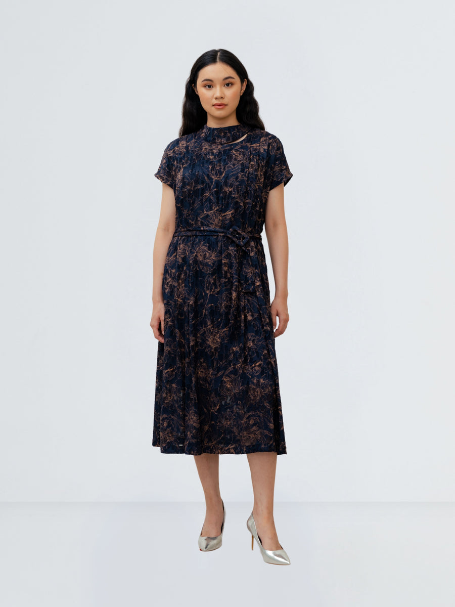 AURE DRESS FLOWER - NAVY