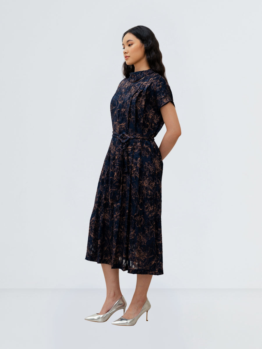 AURE DRESS FLOWER - NAVY