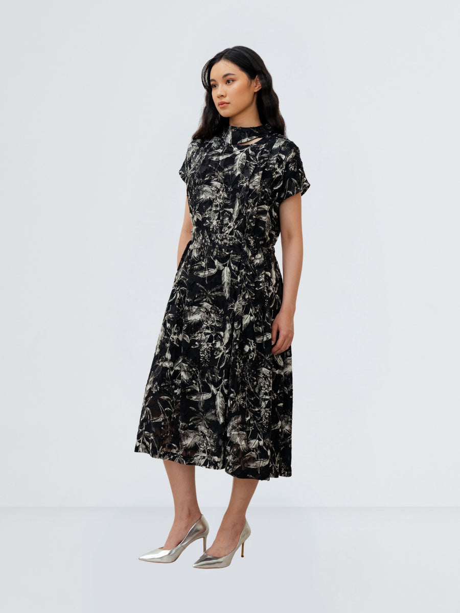 AURE DRESS LEAVES - BLACK & WHITE