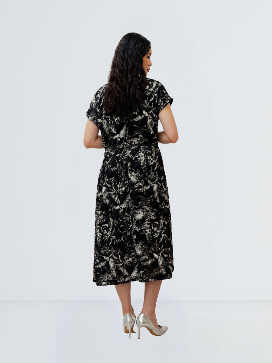 AURE DRESS LEAVES - BLACK & WHITE