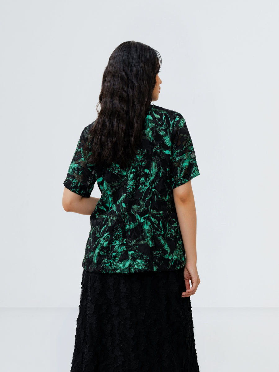 CLEMENCIA BLOUSE LEAVES - BLACK GREEN